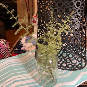 Kerr glass jar with artificial stems of green fern